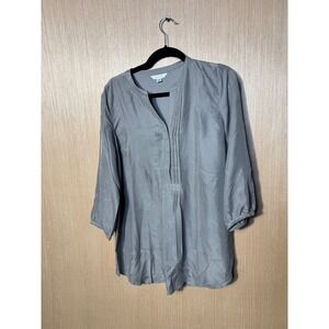 Garnet Hill Womens Gray 100% Silk Pintuck Pleated 3/4 Sleeve Tunic Blouse Size 6